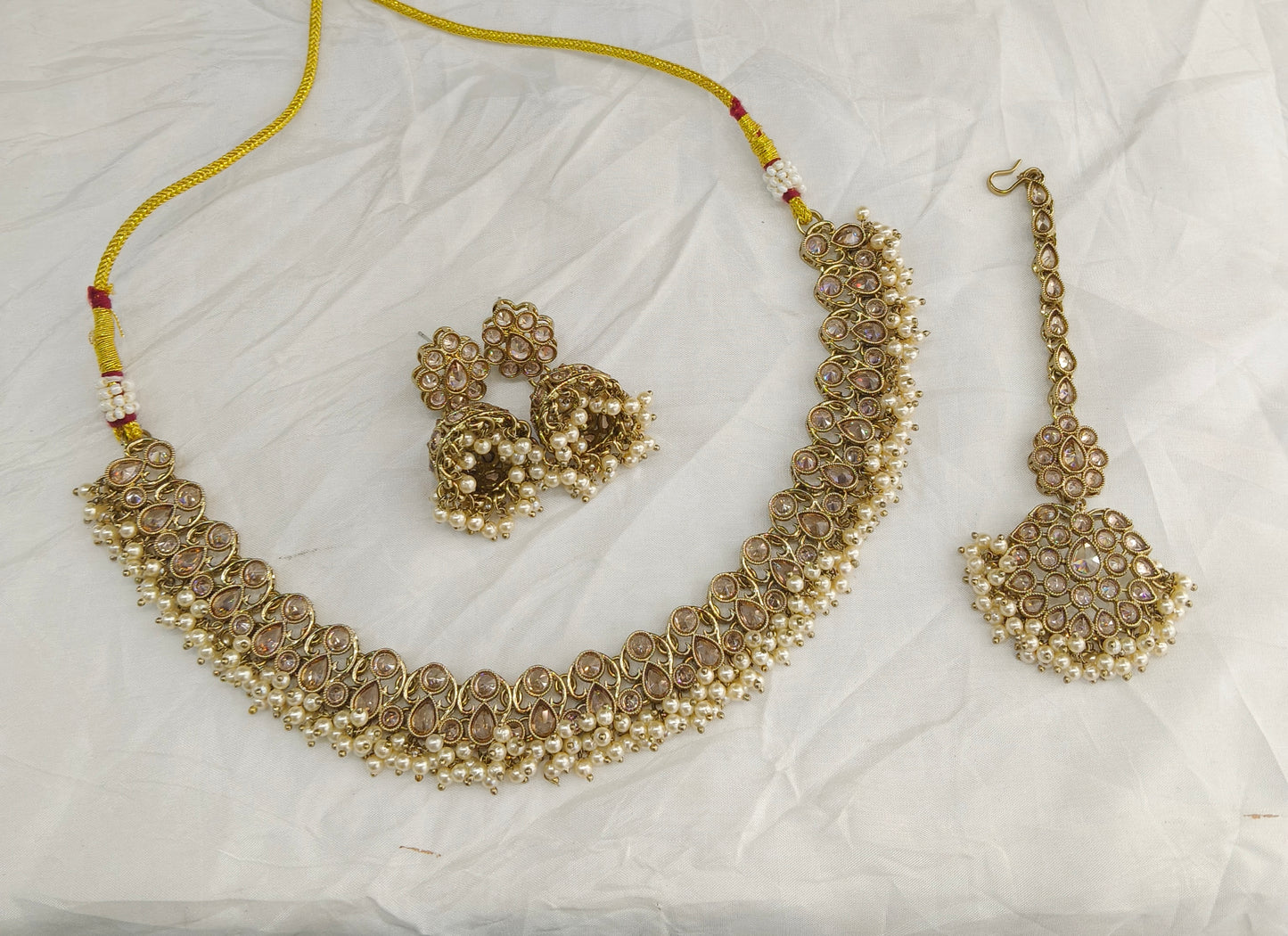 Antique Gold Necklace Set/ Antique gold rani Indian Bridal Fern Jewellery