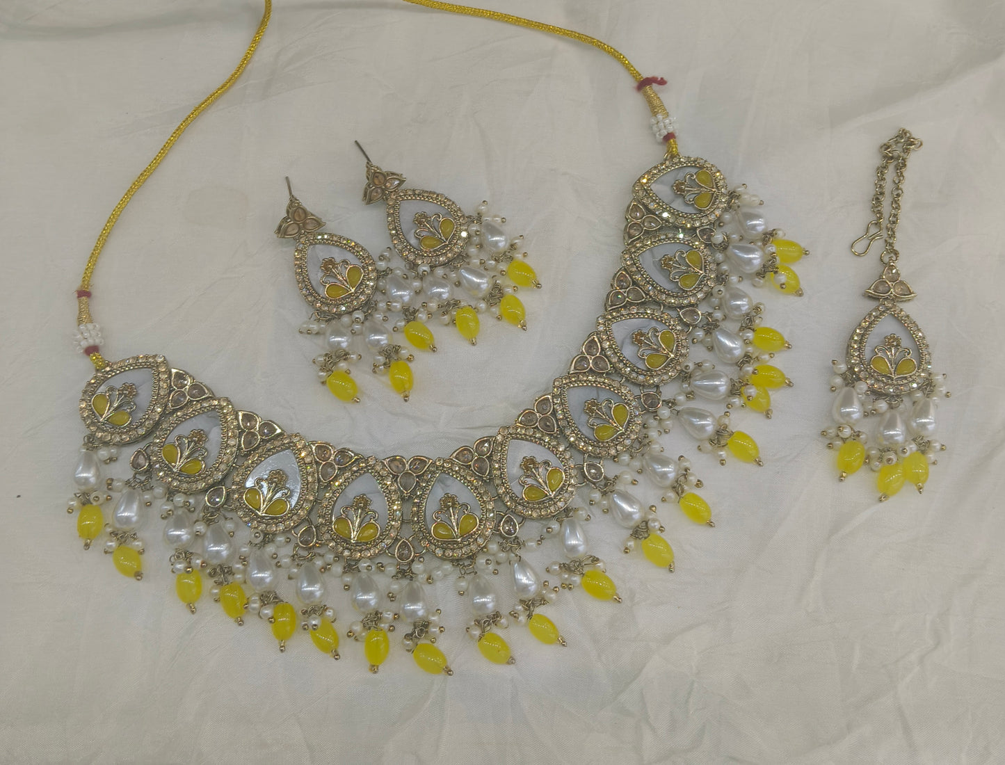 Antique Gold Yellow Necklace Set/ Antique gold Indian Betty Jewellery