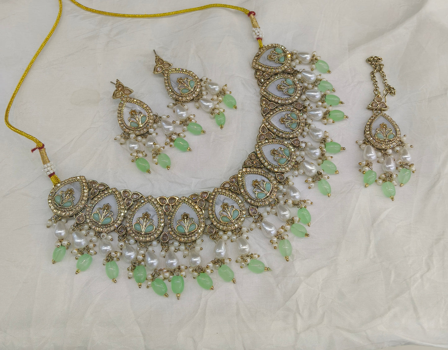 Antique Gold Mint Necklace Set/ Antique gold Indian Betty Jewellery