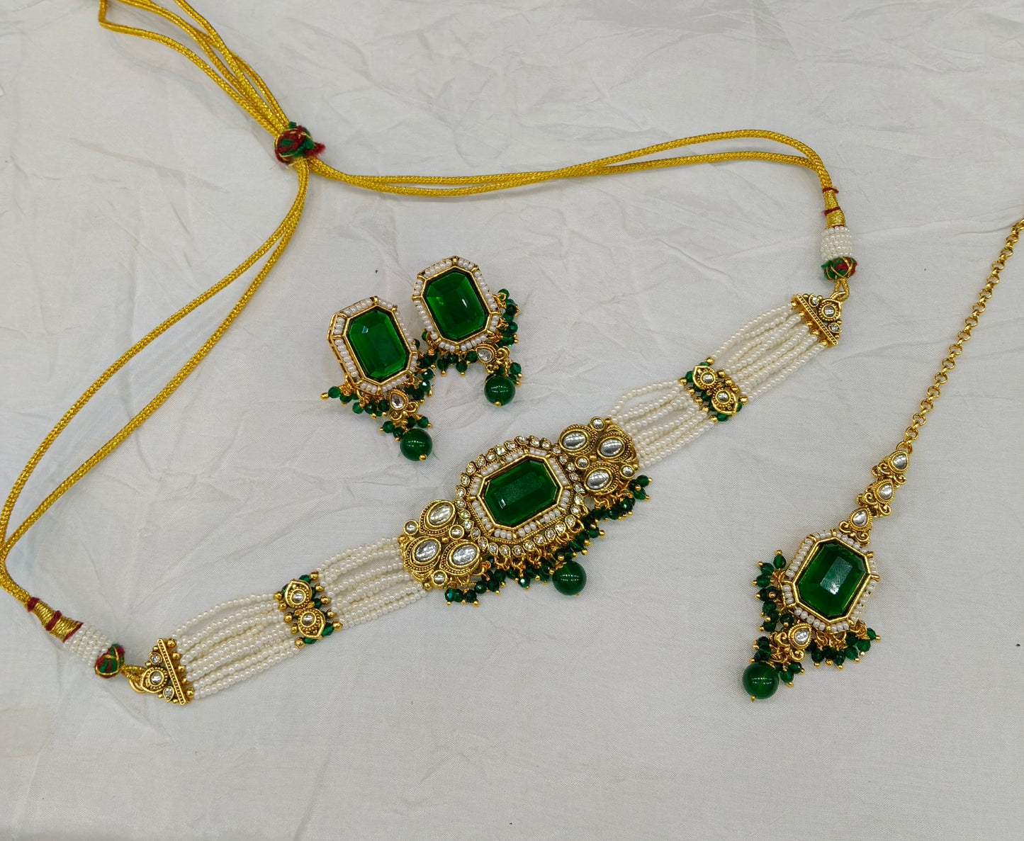 Indian Jewellery Green Kundan choker Set/ kundan choker Kundan Sama Set