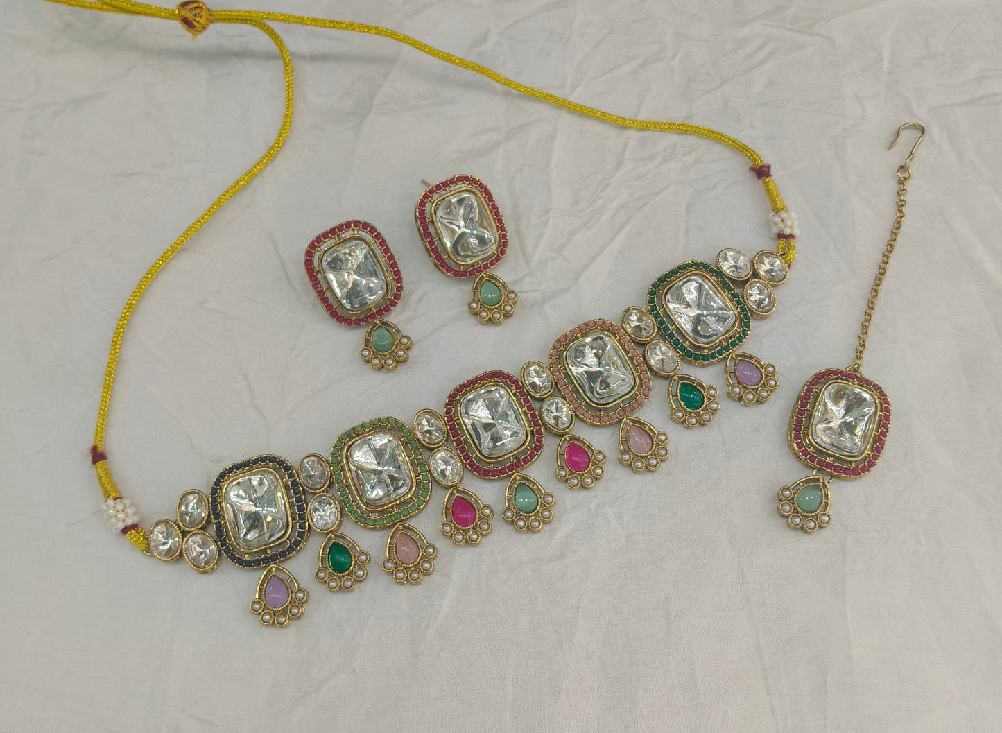 Antique Multi Color Kundan Choker Indian Jewellery Lsg Set