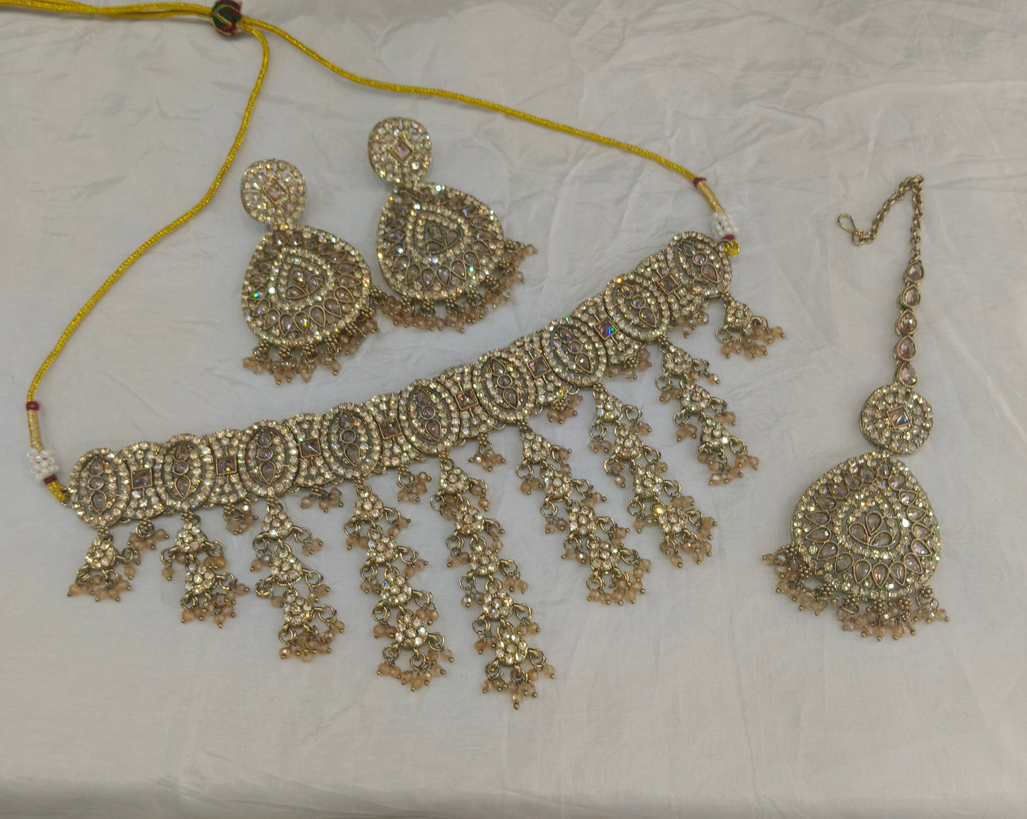 Antique Crystal Choker Indian Jewellery Inder Set