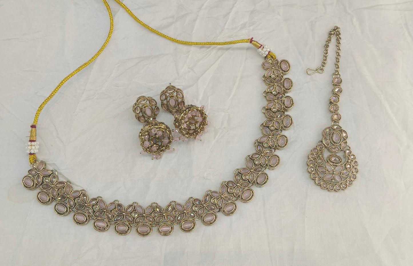 Pink Antique Gold Necklace Indian Jewellery Race Set
