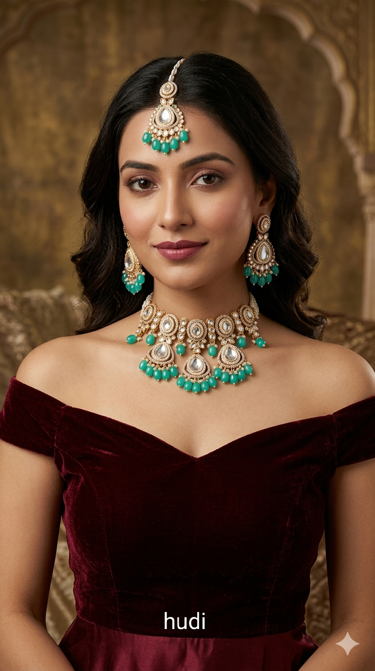 Rose gold choker kundan necklace Set/ rose aqua Indian choker hudi Jewellery