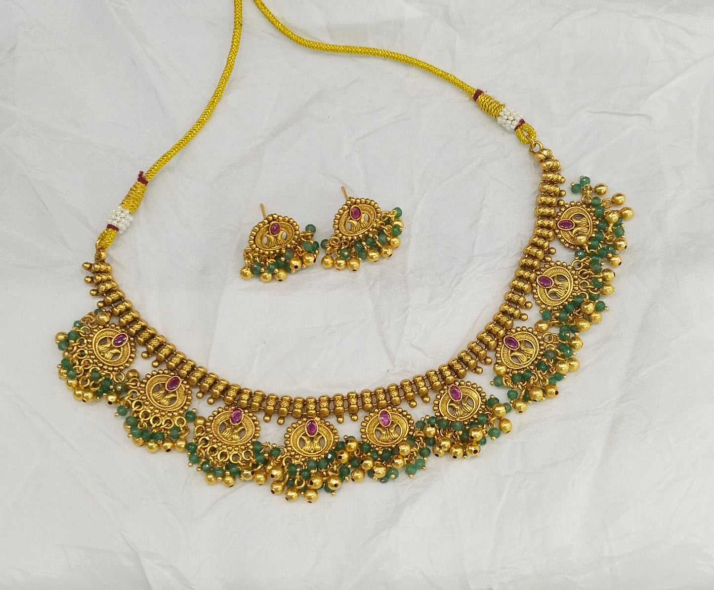Gold Polki Ruby Sage Green Necklace Jewellery Lucy Set