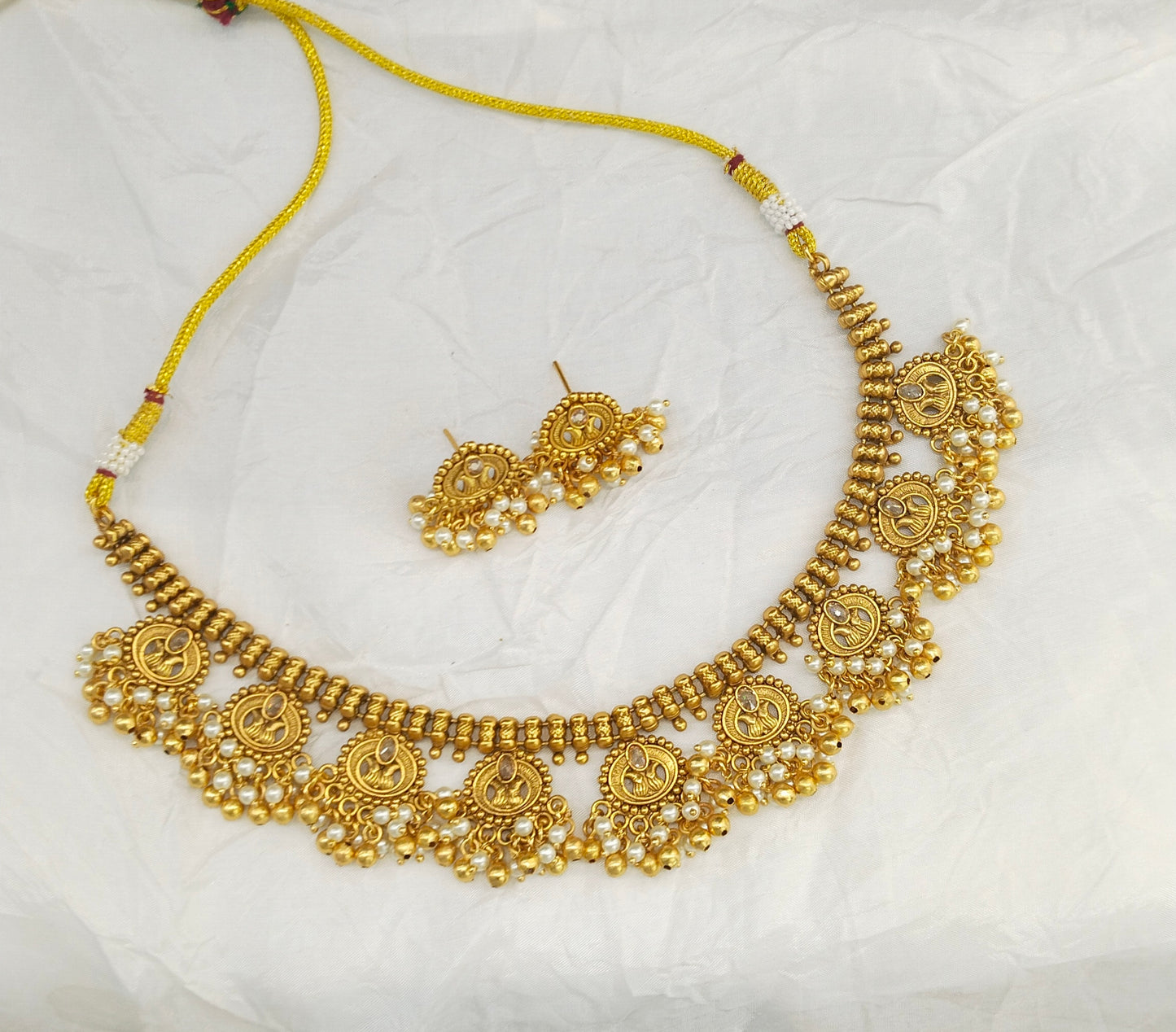 Gold Polki White Necklace Jewellery Lucy Set