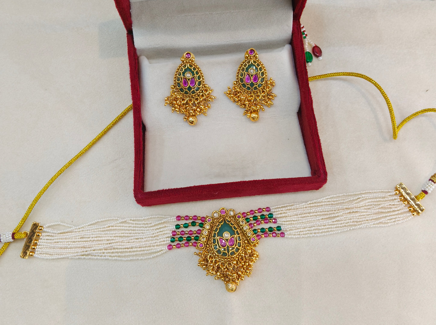 Gold Polki Ruby Sage Green Choker Indian Jewellery Yuka Sets
