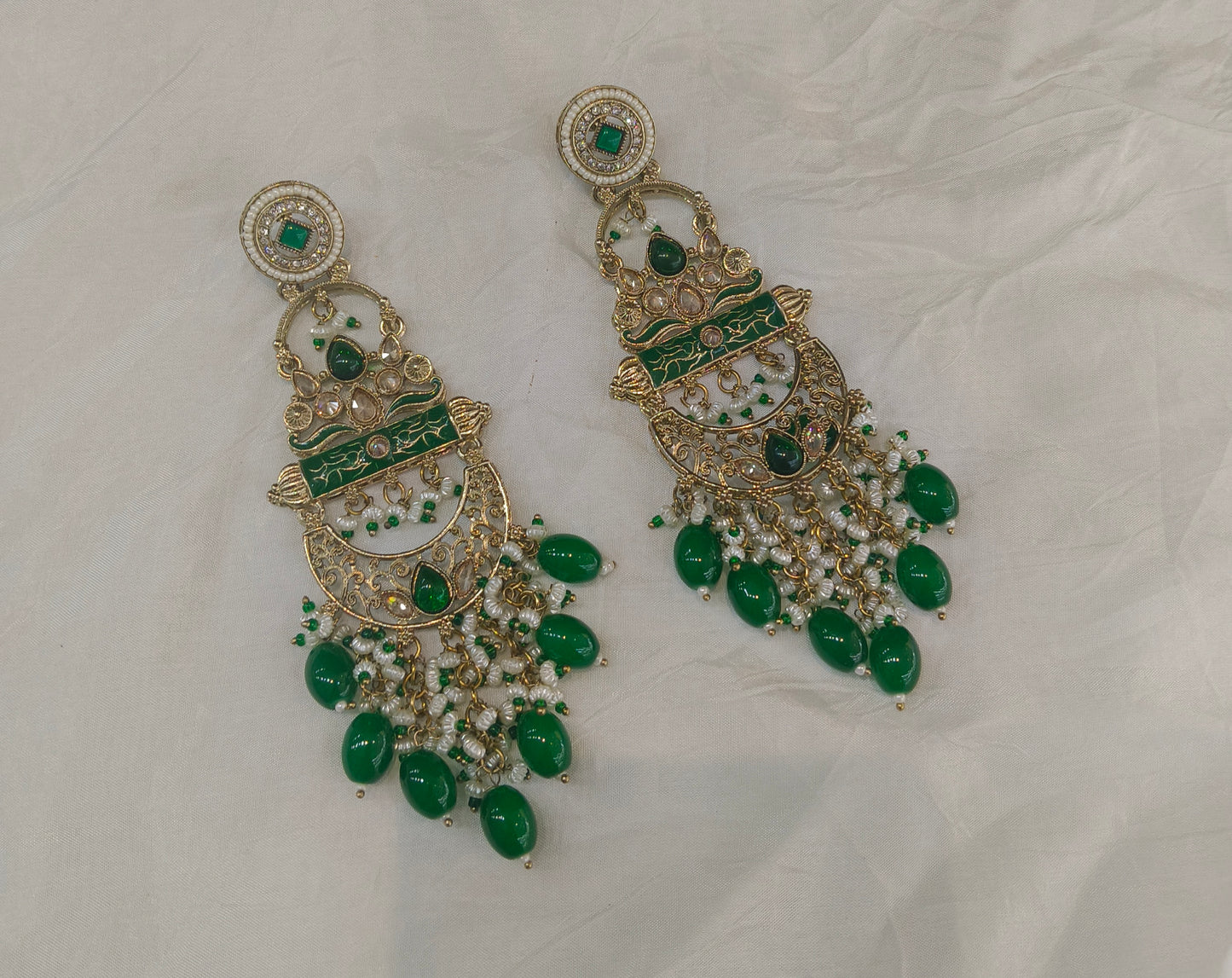Antique Gold Green Bollywood Saku Indian Earrings