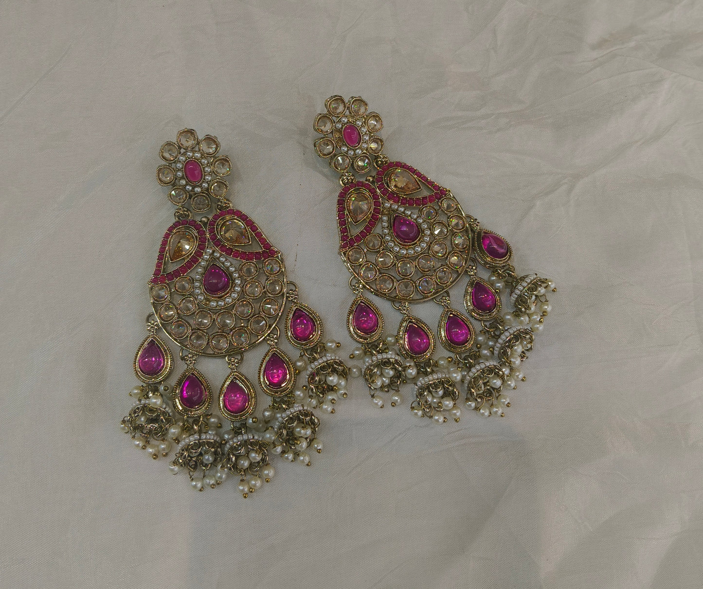Antique Gold Majenta Bollywood Yua Indian Earrings