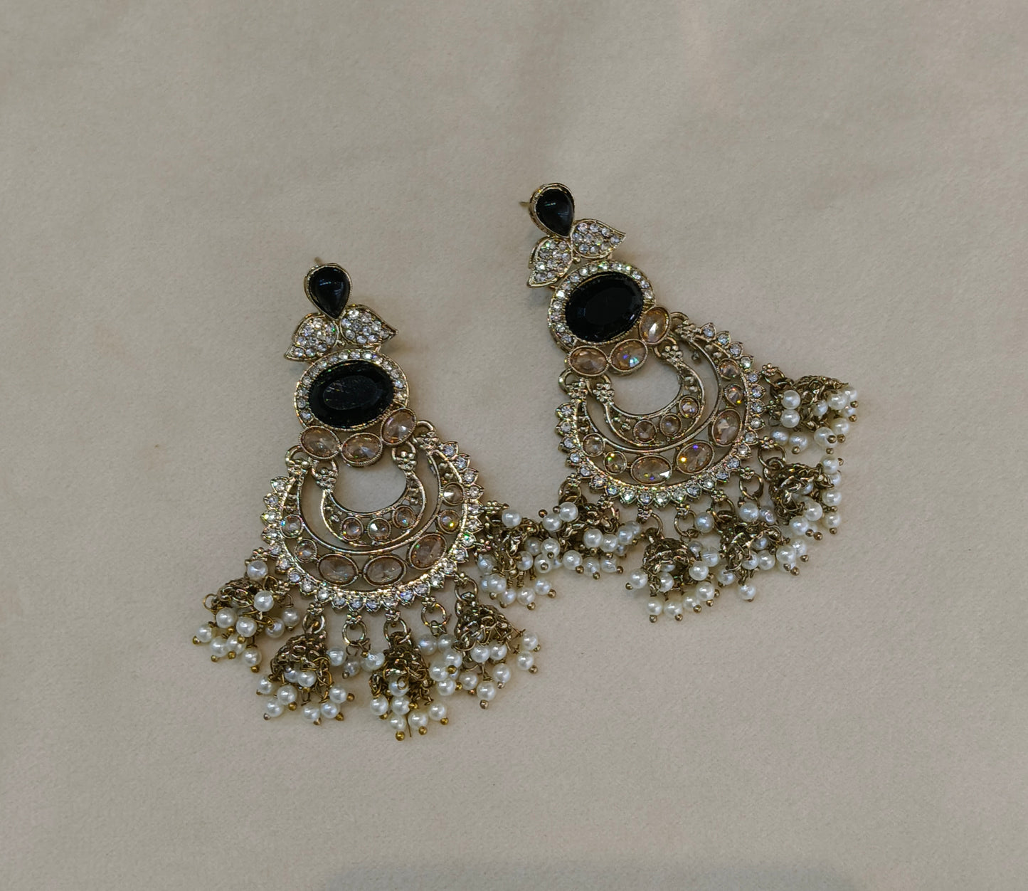 Antique Gold Black Bollywood Tora Indian Earrings