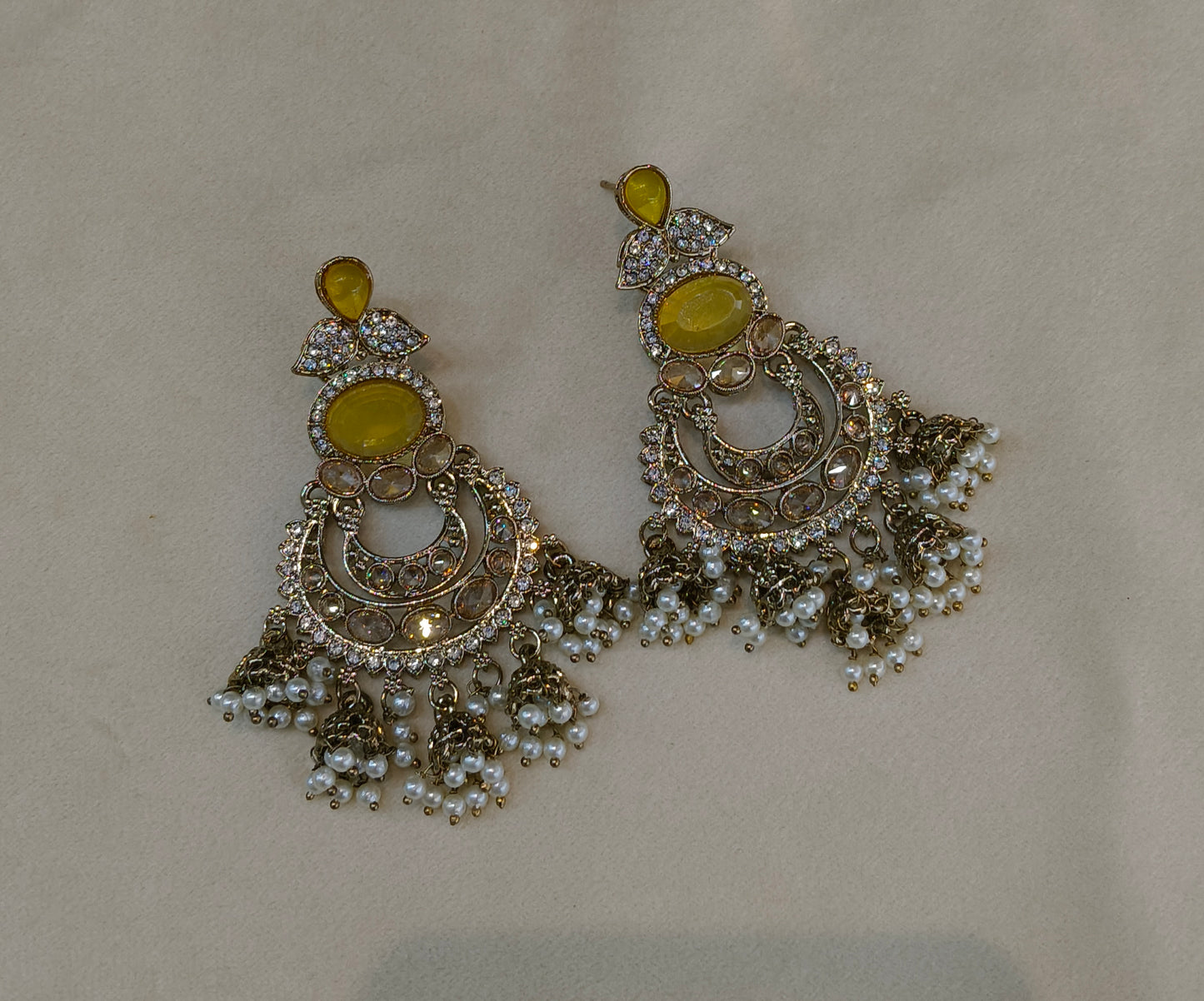 Antique Gold Yellow Bollywood Yuri Indian Earrings