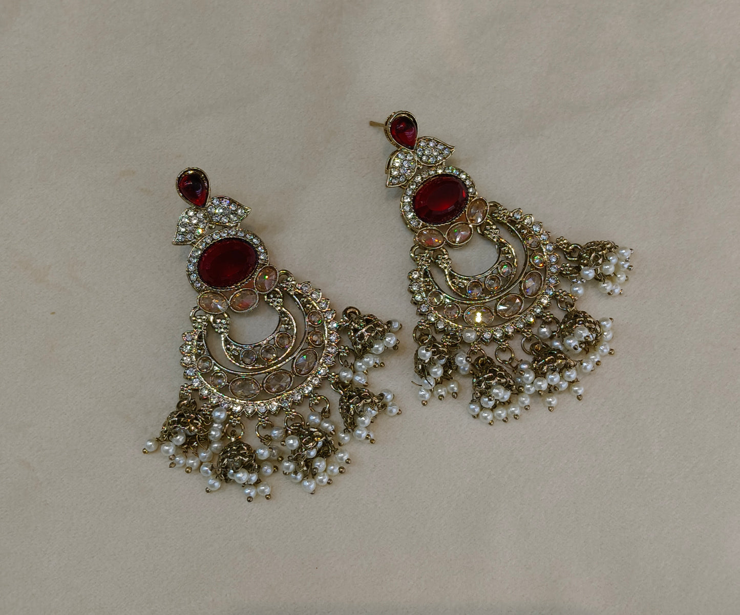 Antique Gold Maroon Bollywood Yuri Indian Earrings