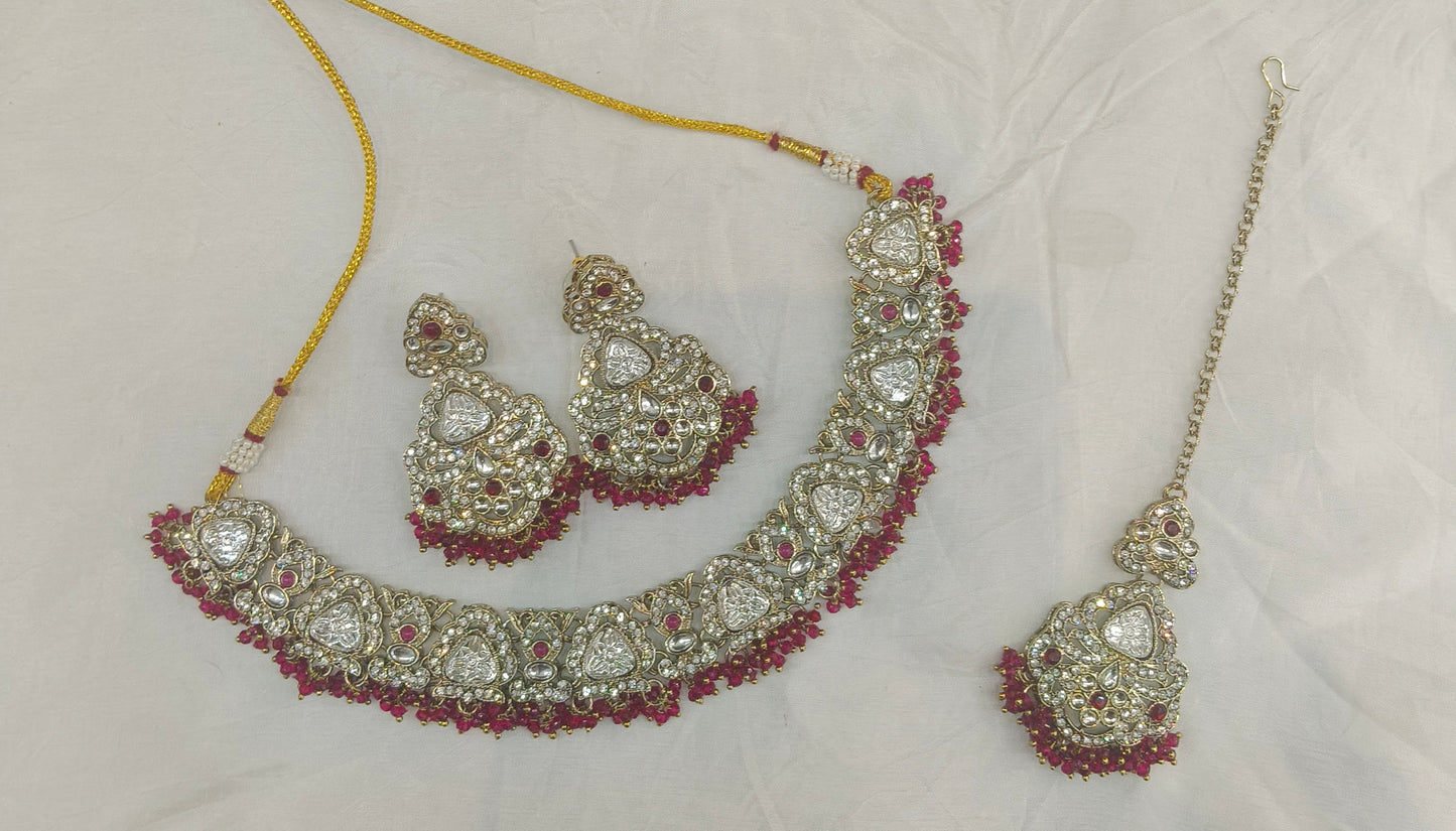 Antique Gold Maroon Necklace Sora Jewellery Sets