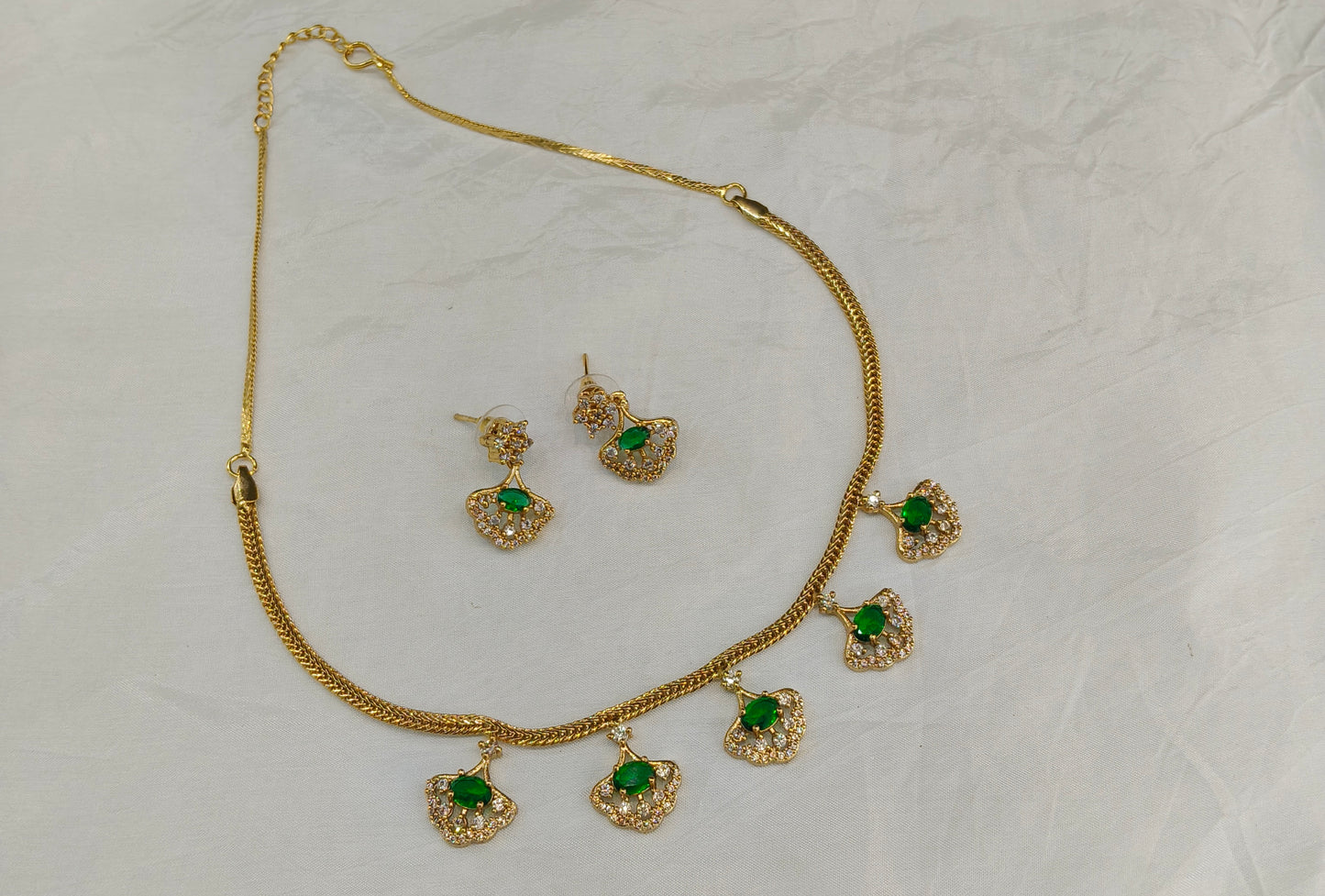 Gold American Diamond Green AD Inori Necklace Set /Indian Necklace Sets