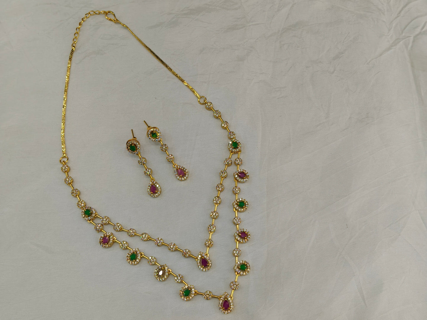 Gold American Diamond Ruby Green AD Hana Necklace Set /Indian Necklace Sets