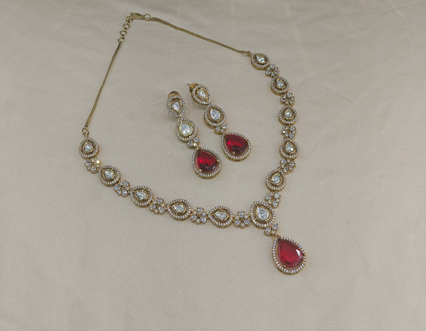 Antique Moissanite Ruby kundan necklace Indian Jewellery Hina Wedding Set