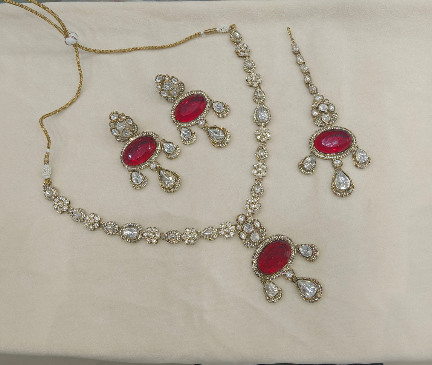 Antique Moissanite Maroon Long kundan necklace Indian Jewellery Henry Wedding Set