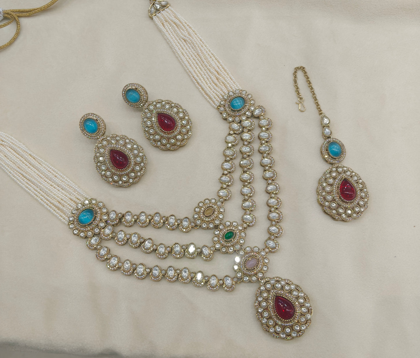 Antique Moissanite Multicolor Long kundan necklace Indian Jewellery Henry Wedding Sets