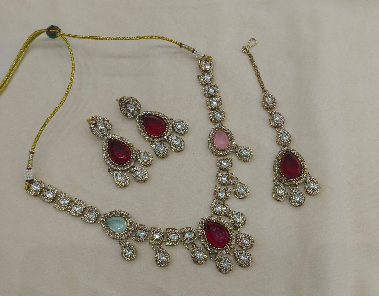 Antique Moissanite Multicolor kundan necklace Indian Jewellery Lena Wedding Sets
