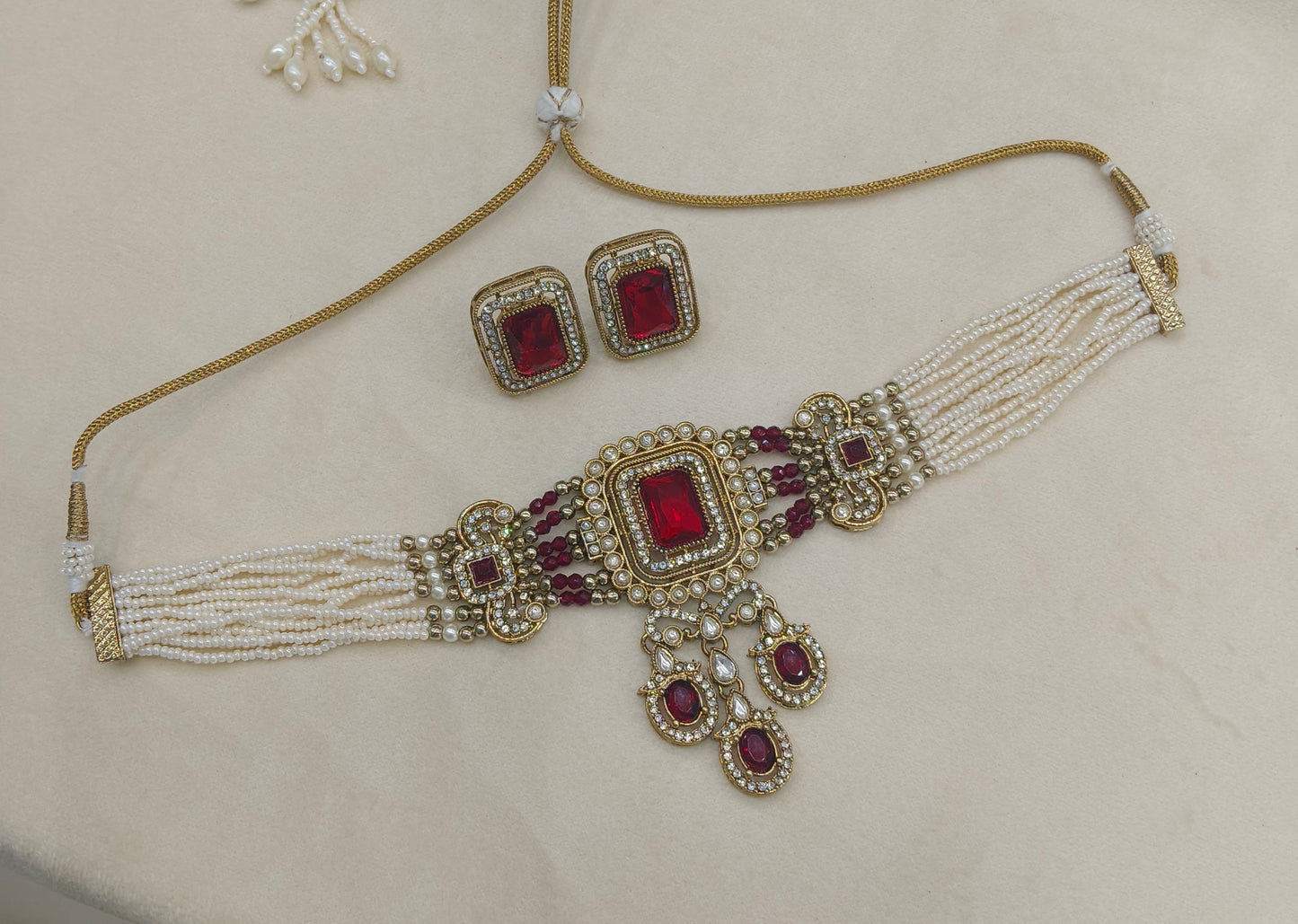 Antique Maroon Moissanite kundan choker Indian Jewellery Sarah Wedding Set