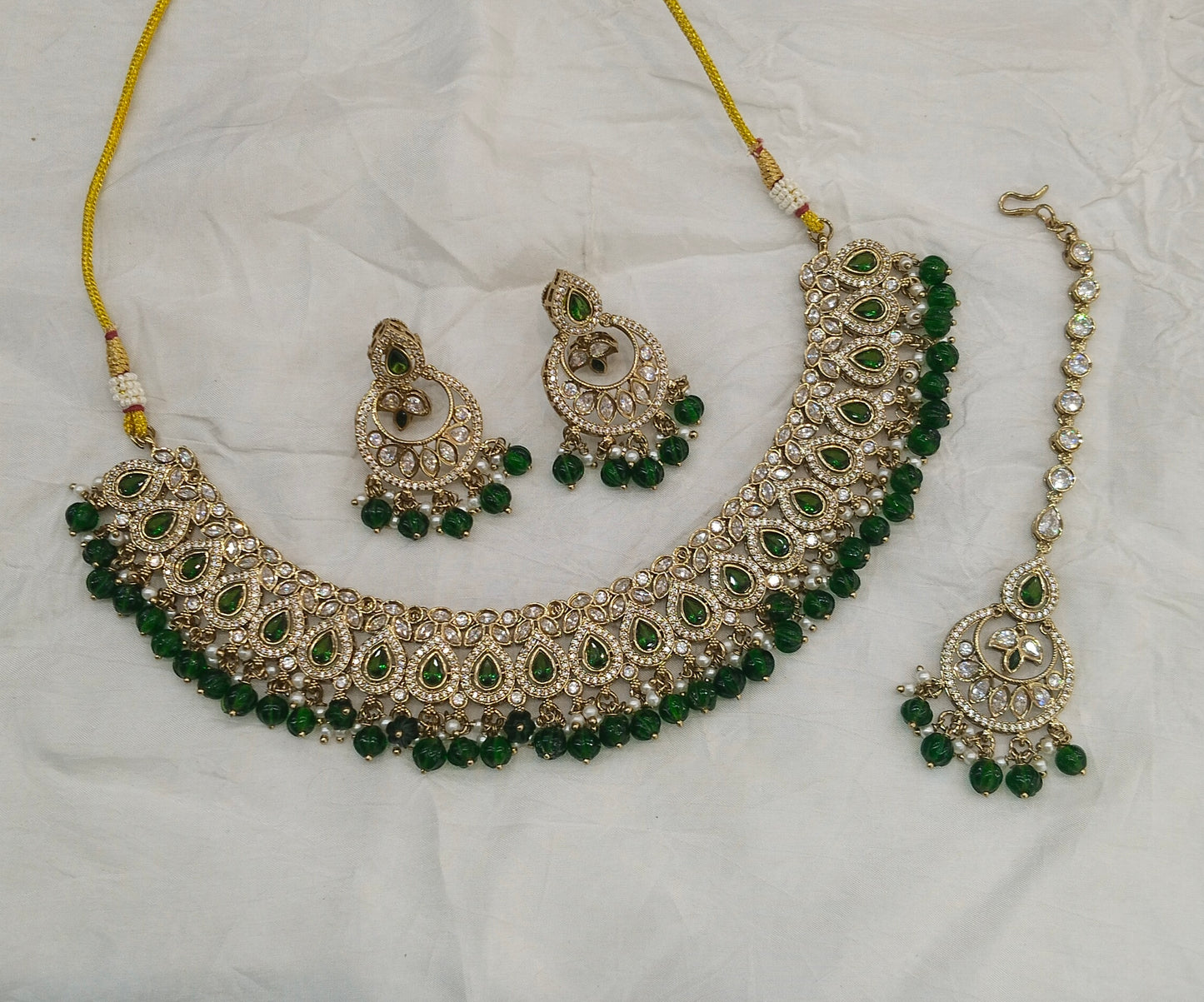 Antique Moissanite Green kundan necklace Indian Jewellery Minno Wedding Sets