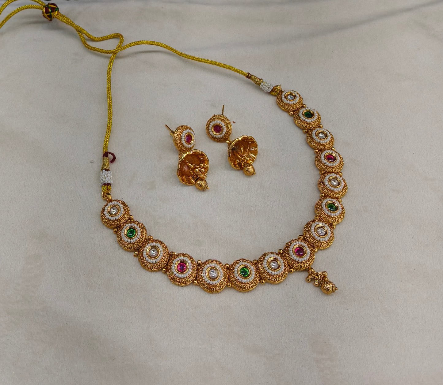 Gold Polki Ruby Green Necklace Jewellery Mansi Set