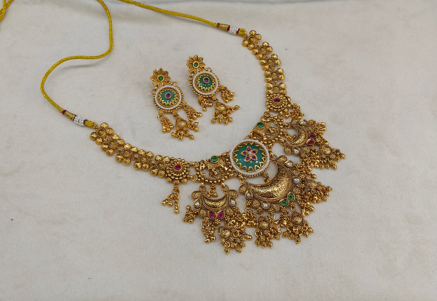 Gold Polki Ruby Sage Green Necklace Jewellery Mehram Set
