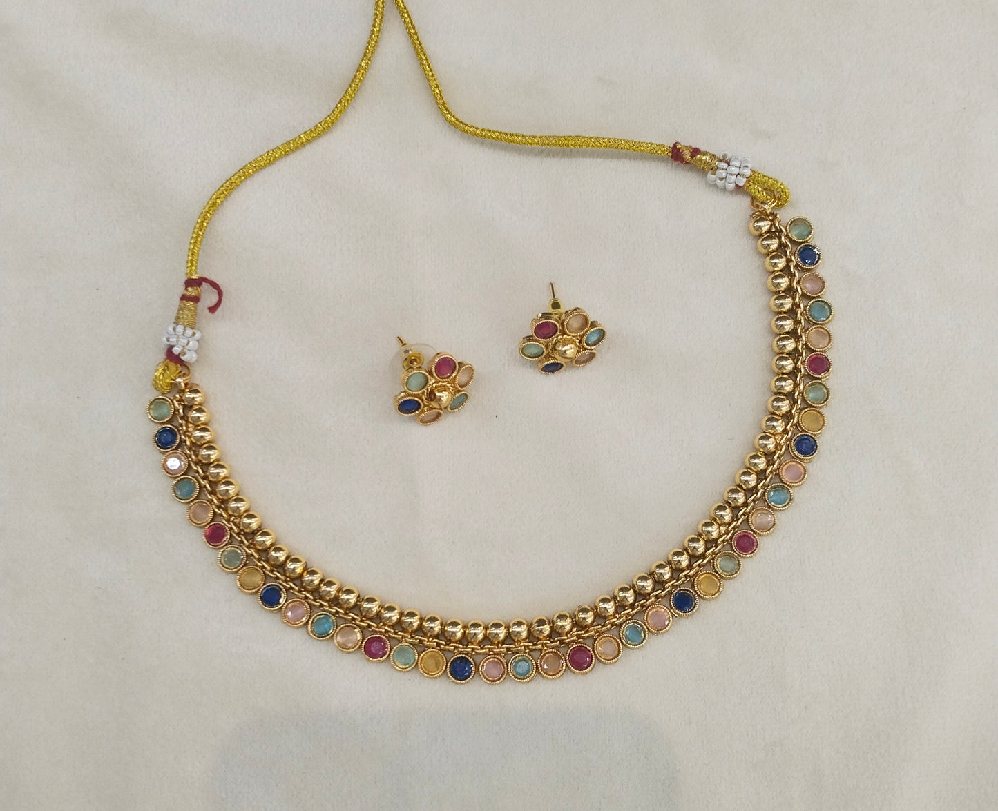 Gold Polki Multi Color Necklace Jewellery Mansi Set