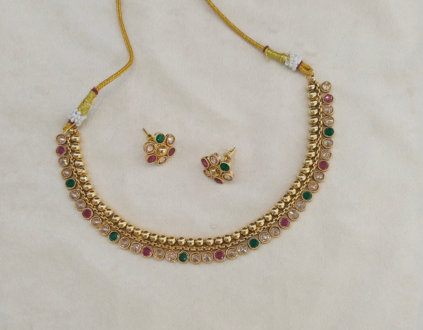 Gold Polki Ruby Green Necklace Jewellery Mansi Set
