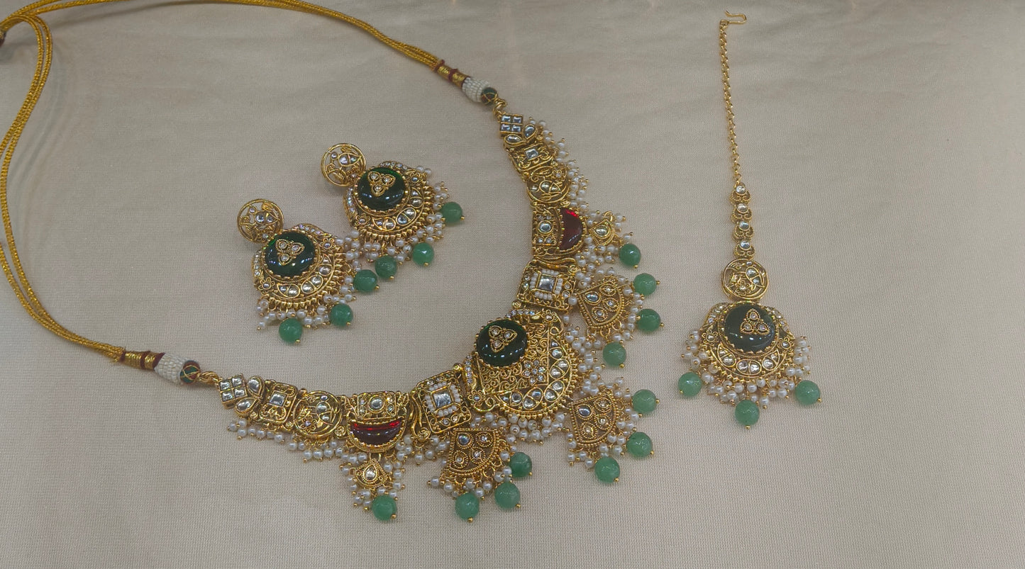 Sage Green Kundan necklace Set/ kundan Indian jewellery kundan Sugam sets