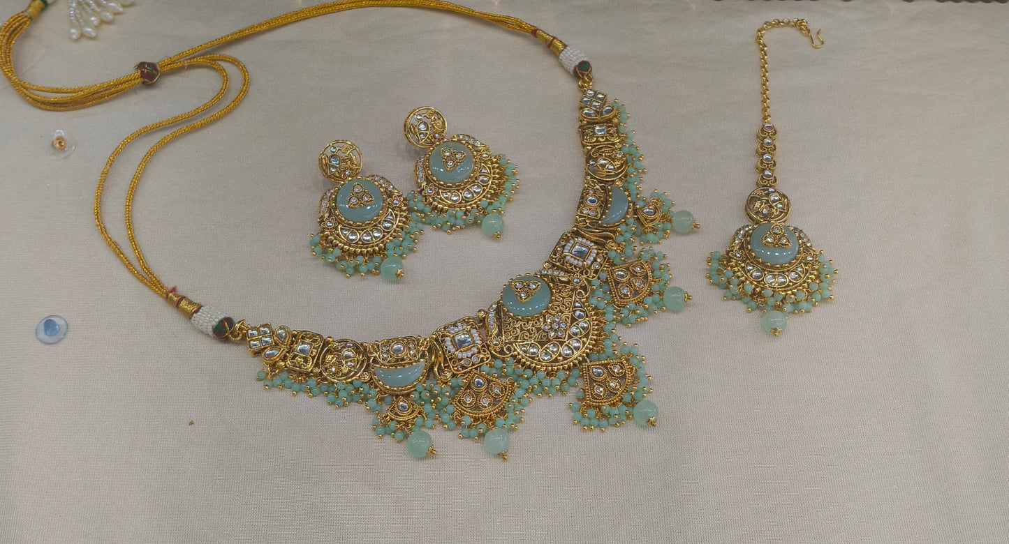 Mint Kundan necklace Set/ kundan Indian jewellery kundan Sugam sets