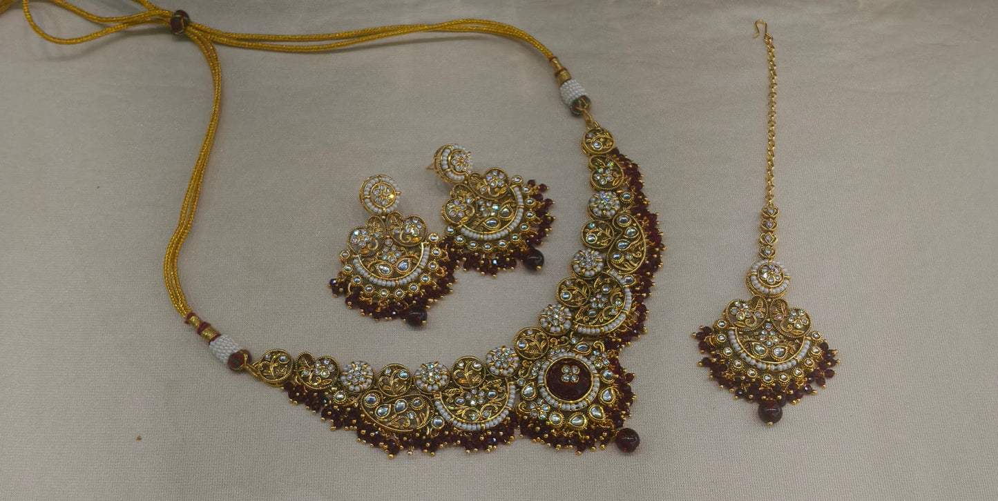 Maroon Kundan necklace Set/ kundan Indian jewellery kundan Amanat sets