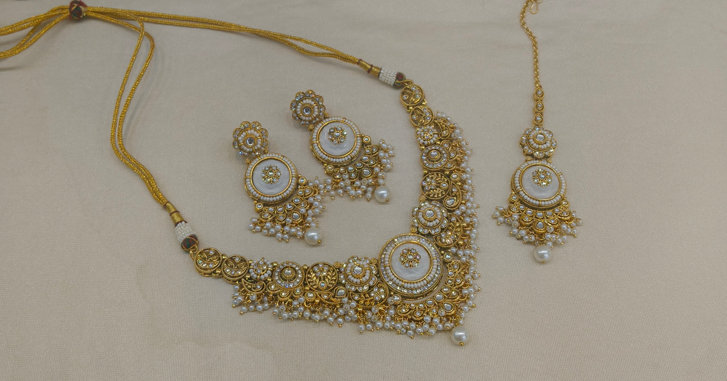 White Kundan necklace Set/ kundan Indian jewellery kundan Gori sets