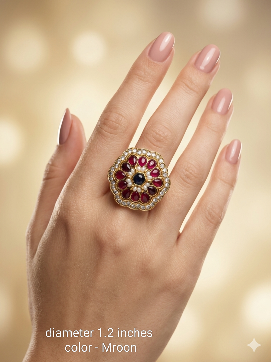 Kundan Adjustable Una Finger Rings