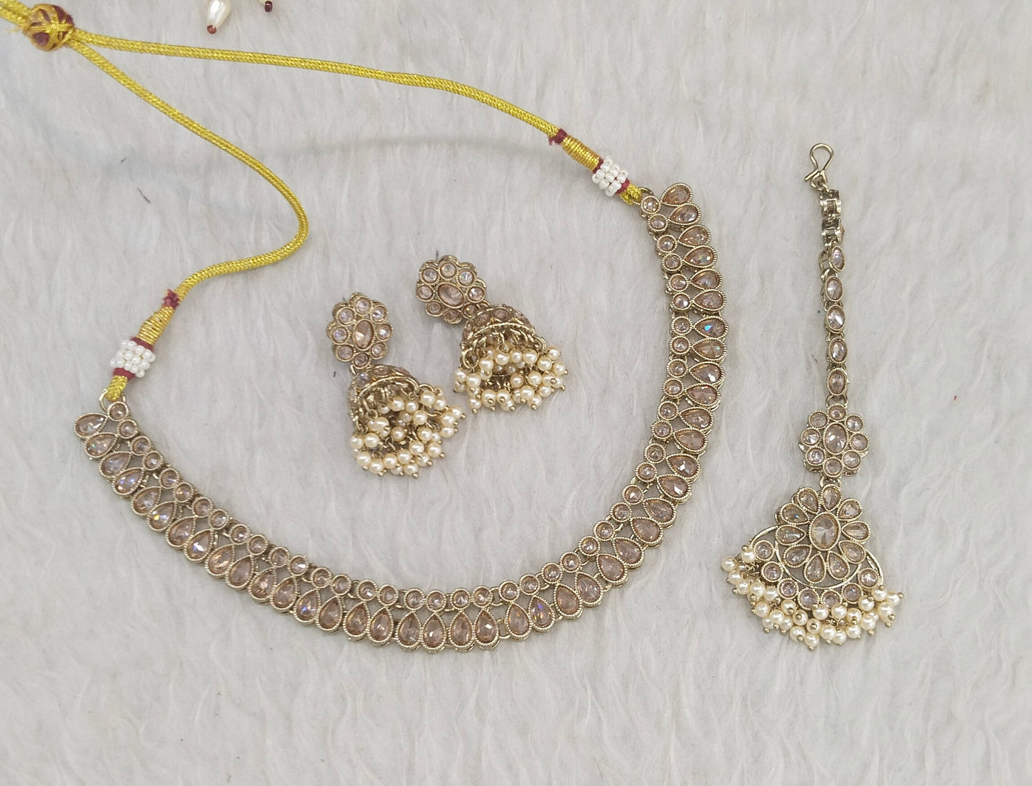 Antique Gold Necklace Indian Jewelry Jasnir Set