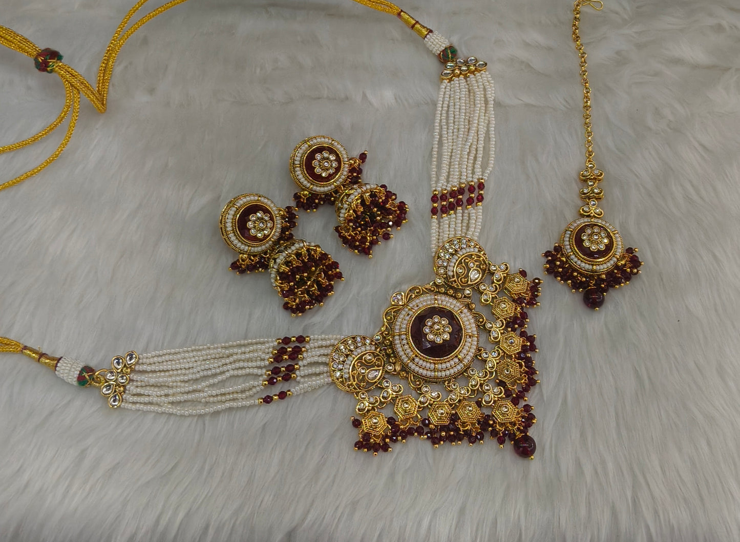 Maroon Kundan necklace Set/ kundan Indian jewellery kundan Japji sets
