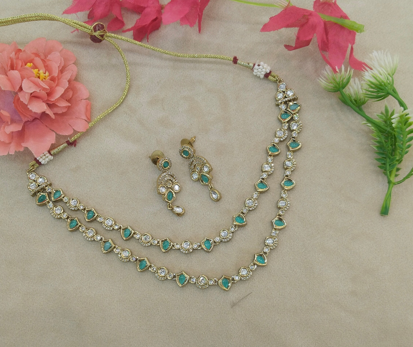 Antique Mint Kundan Necklace Indian Jewelry Juna Set
