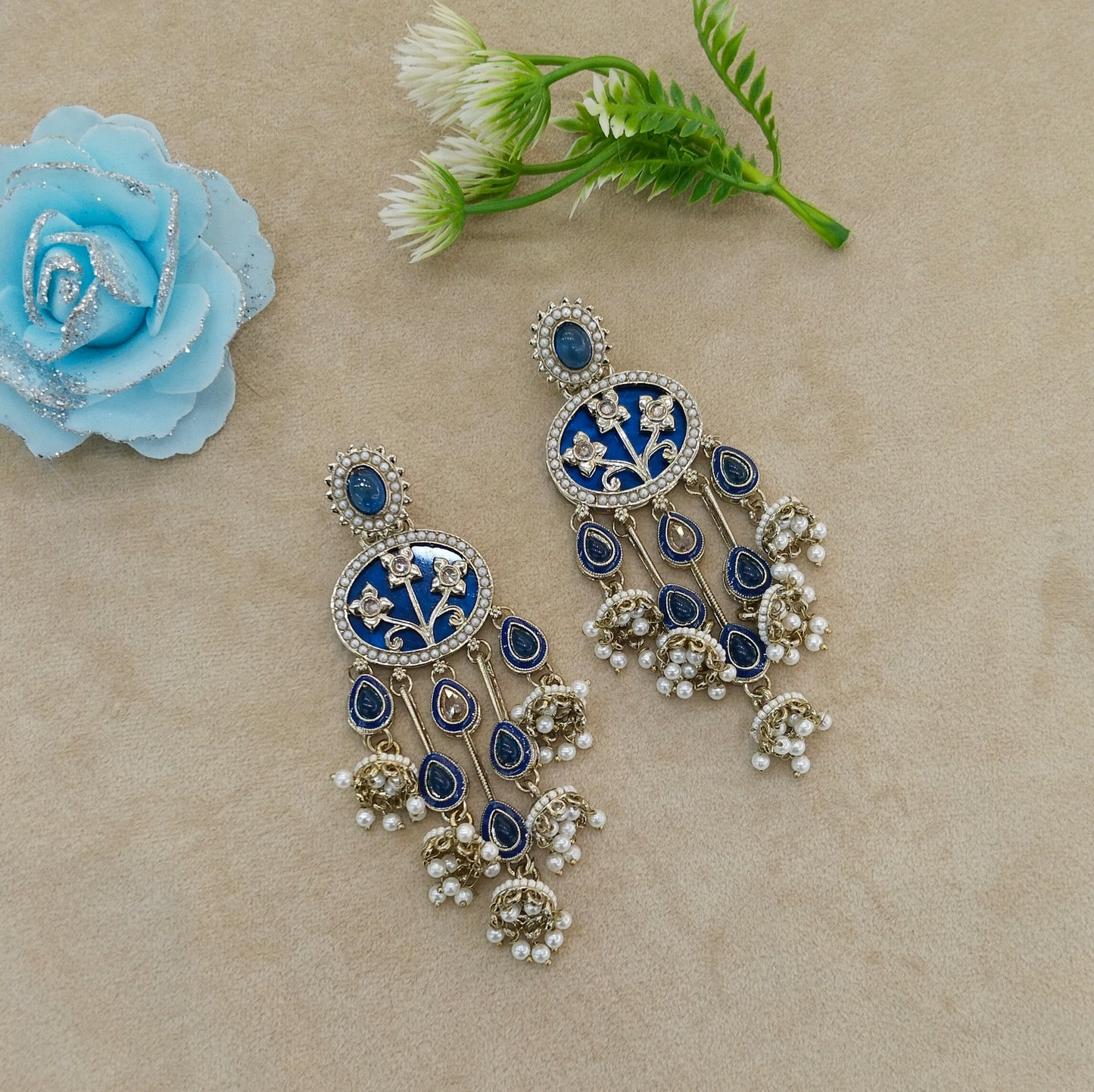 Antique Blue Bollywood Indian Tony Earrings