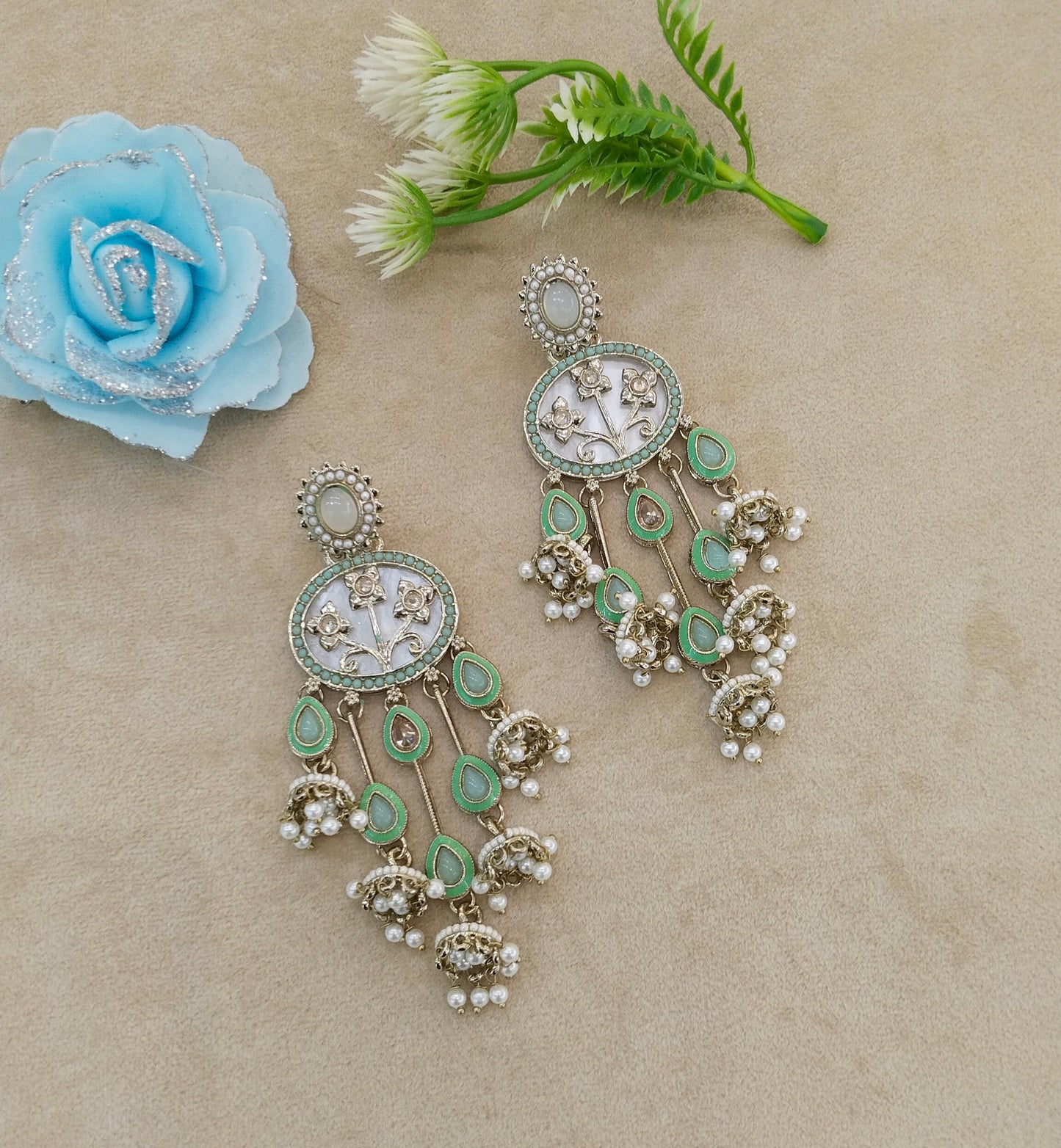 Antique Mint Bollywood Indian Tony Earrings
