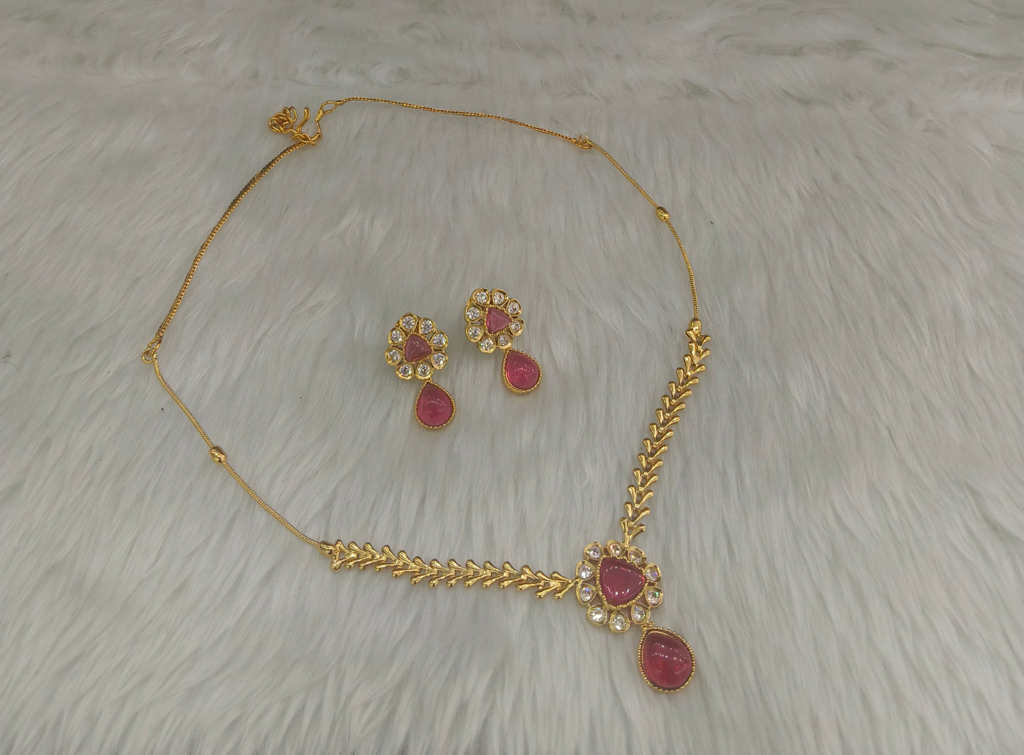 Gold Ruby American Diamond Necklace indian Jewellery Disny Set