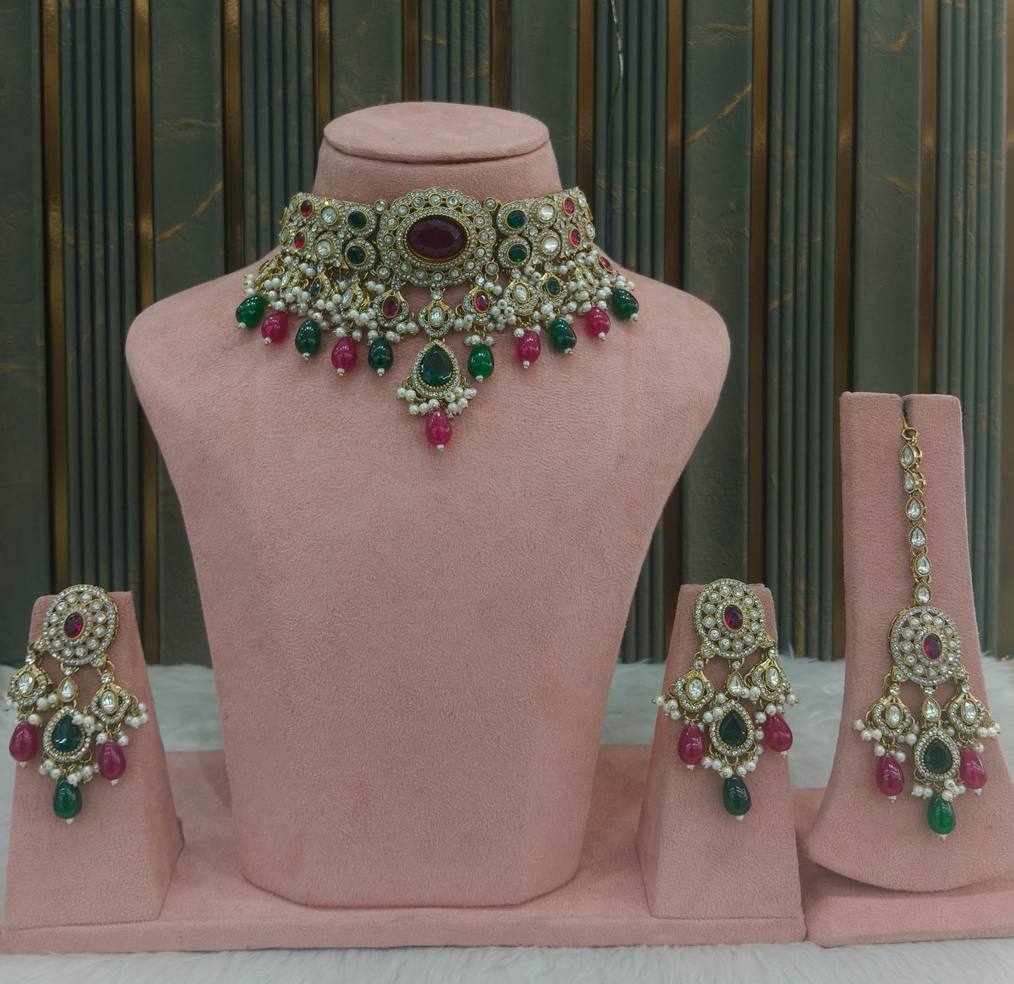 Antique Multi Color choker Set/ Antique gold choker Indian Dolly Jewellery