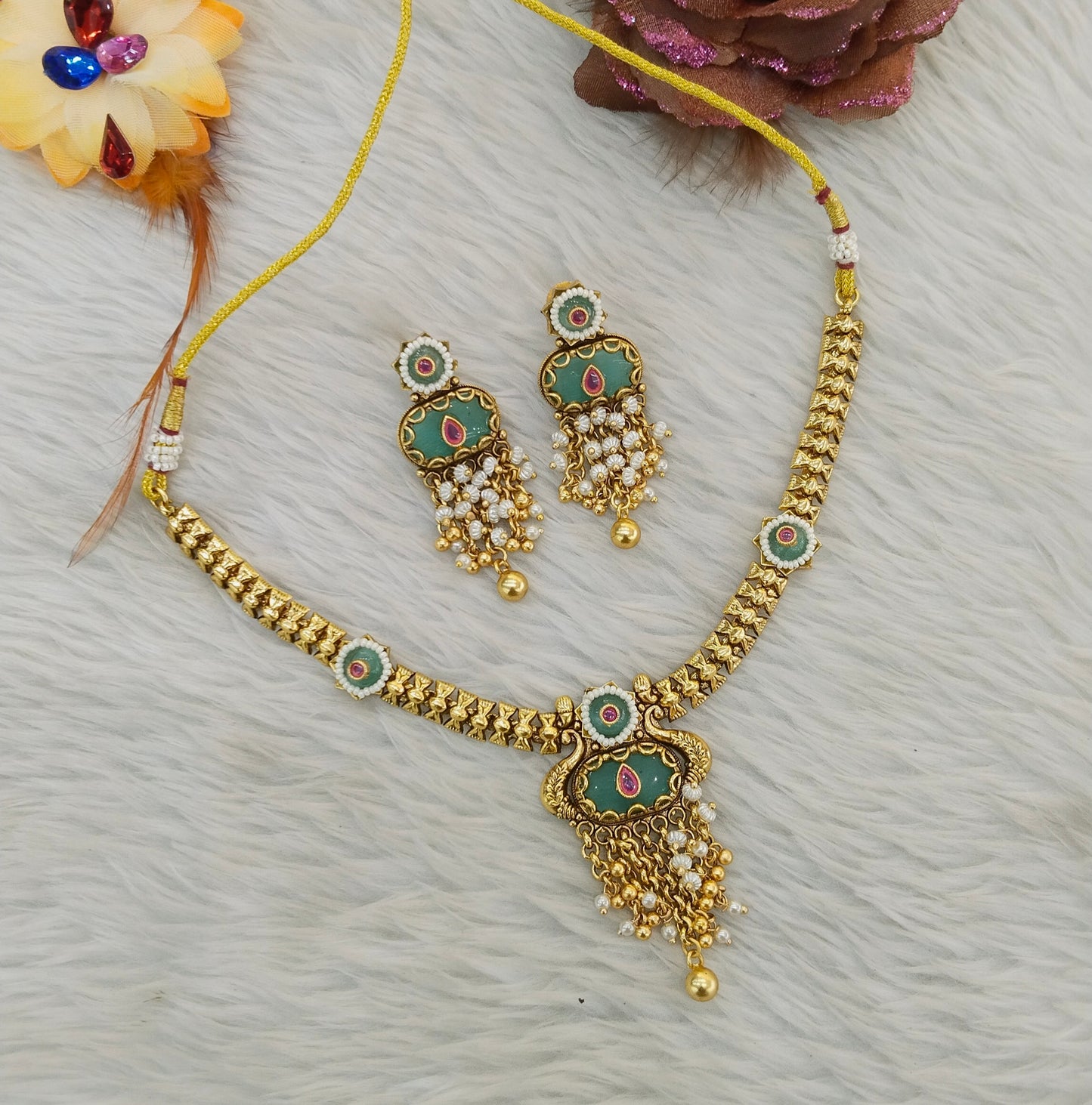 Gold Polki Necklace Jewellery Adya Set