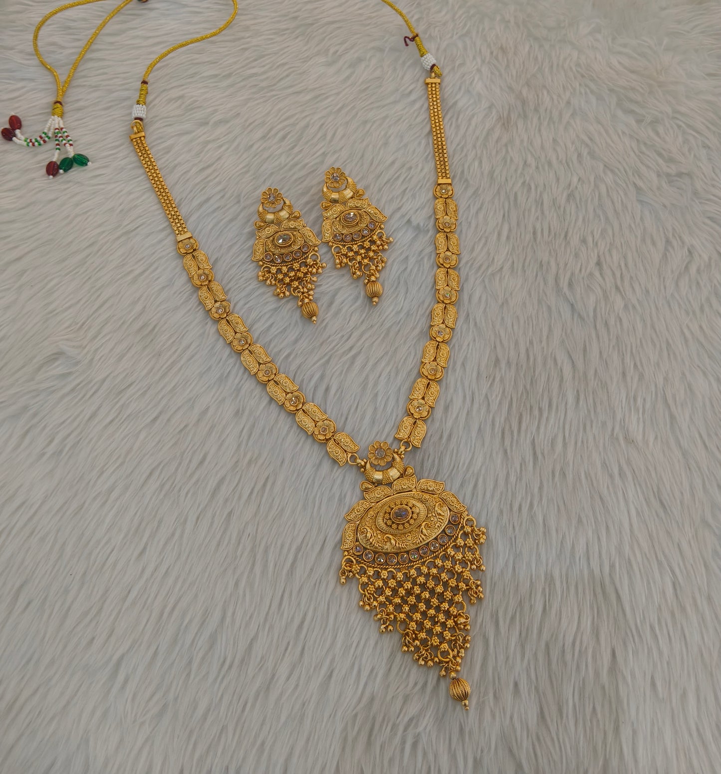Gold Polki Long Rani Haar Necklace Indian Anaya Jewellery Set