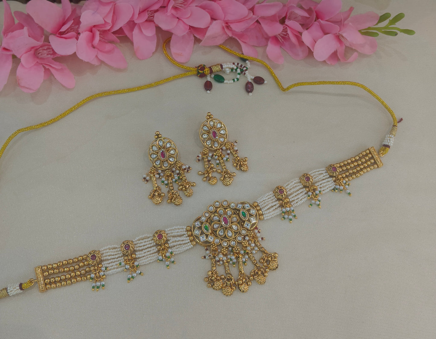 Gold Polki Choker Jewellery Litika Set