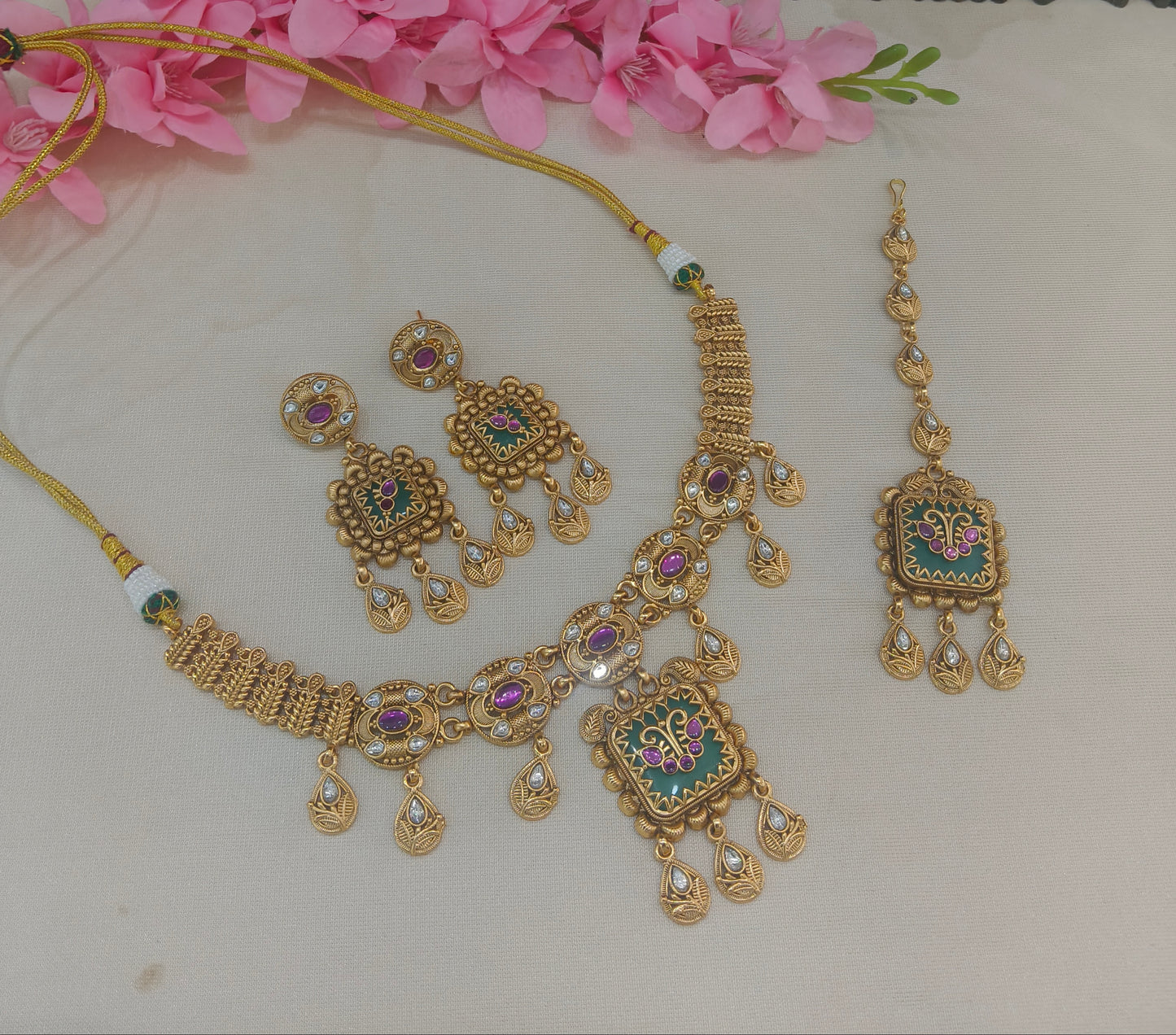 Gold Polki Necklace Jewellery Latika Set