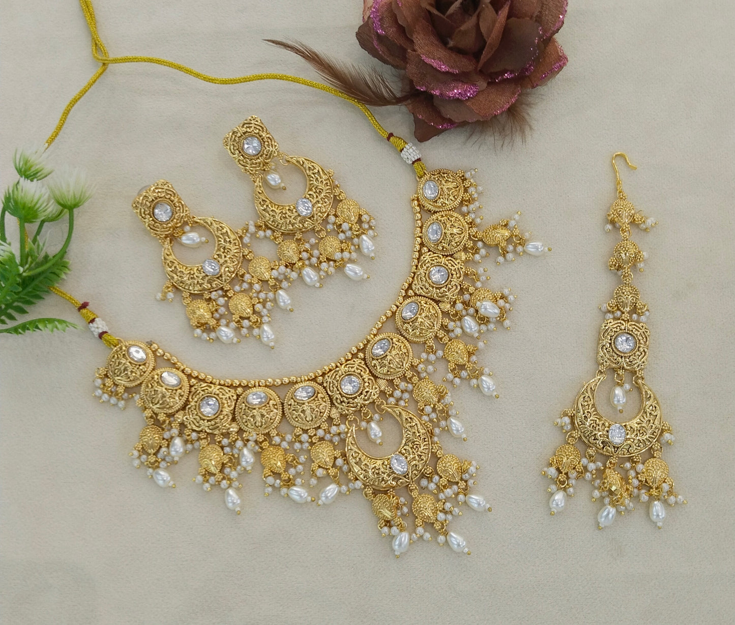 Gold Polki Necklace Jewellery Set