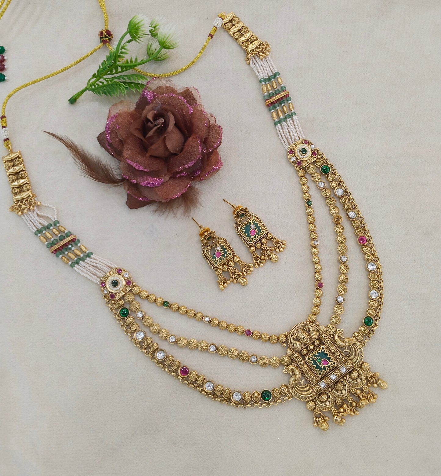 Gold polki Ruby Sage Green Necklace set/ Gold Necklace set