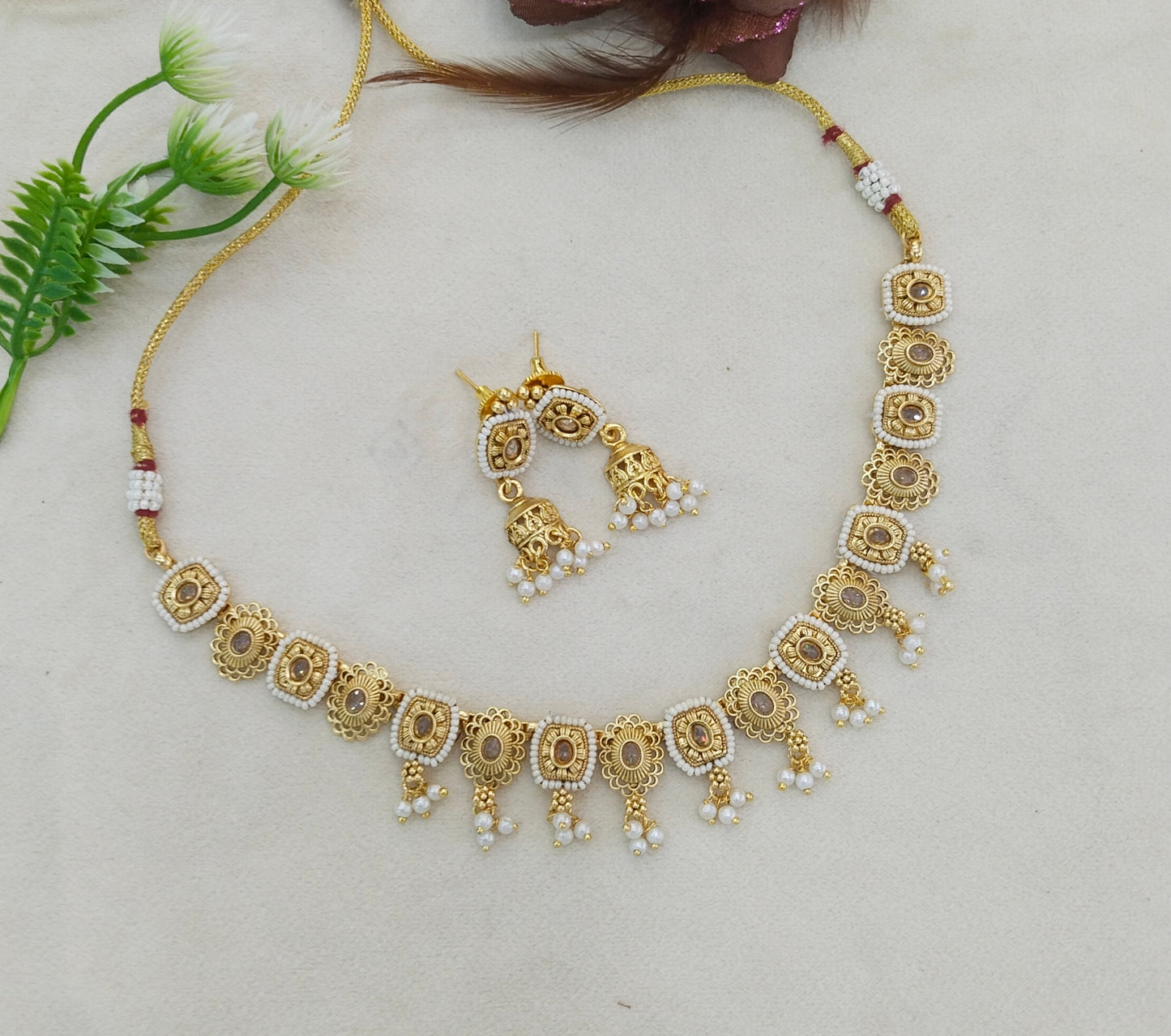 Gold polki White Necklace set/ Gold Midori Necklace set
