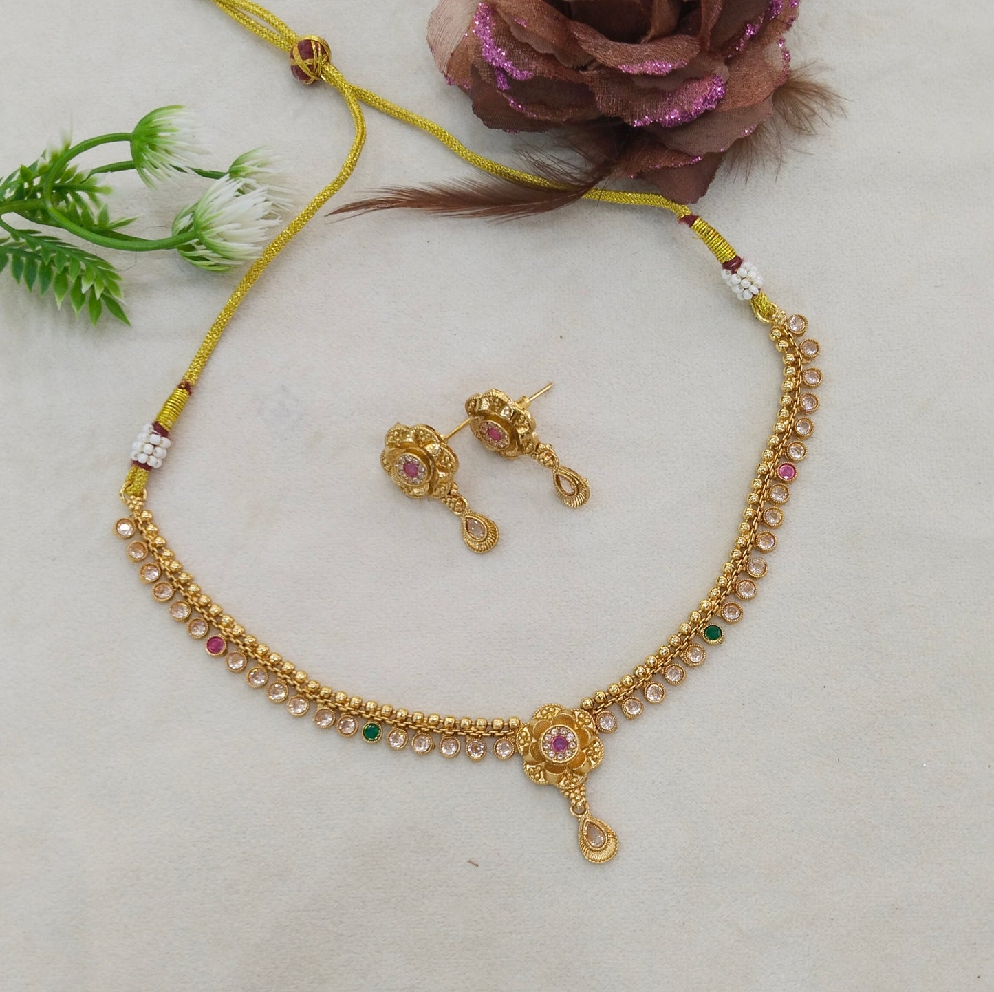 Gold polki Ruby Green Necklace set/ Gold Midori Necklace set