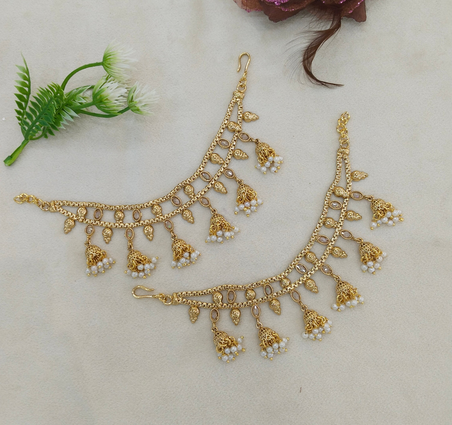 Gold polki Indian sahare earchains